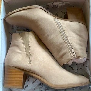 tan suede booties from local boutique